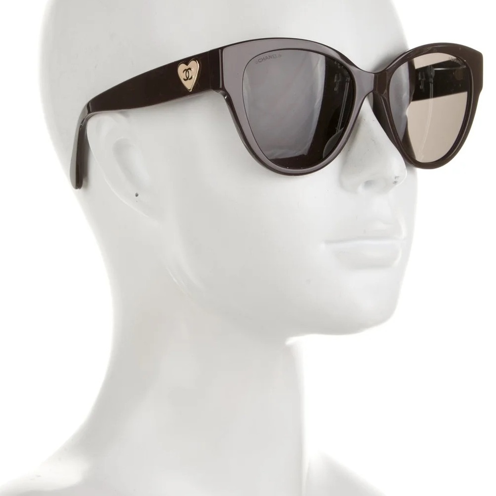 CHANEL Brown Sunglasses with Heart Detail